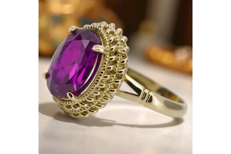 خاتم أميثست 14 كارت من الذهب الأصفر فينتاج vrc068y